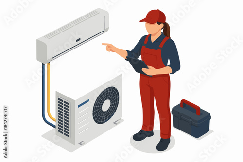 Professional HVAC technician installing modern air conditioning unit