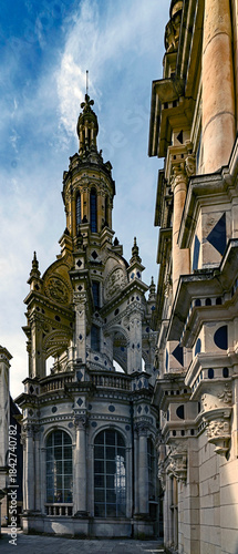 Tower above the central staircase of castle Chambord.   Valley of river Loire, France. Years of construction 1520 - 1547