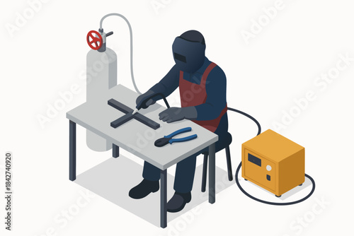 Industrial worker using welding equipment in factory setting