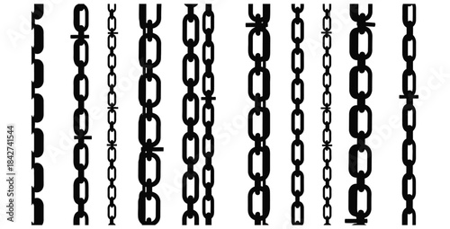 Collection of various black and white vertical chain link patterns providing strong graphic design elements