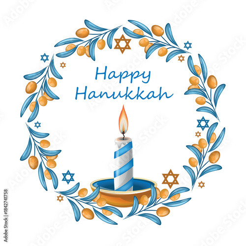 Illustration with symbols of the Jewish holiday Hanukkah