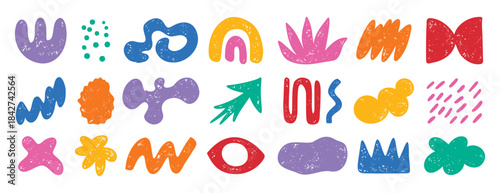 colorful doodle abstract shapes. Naive elements noisy drawing texture. Abstract creative figure, grunge brushes. silhouette trendy quirky graphic