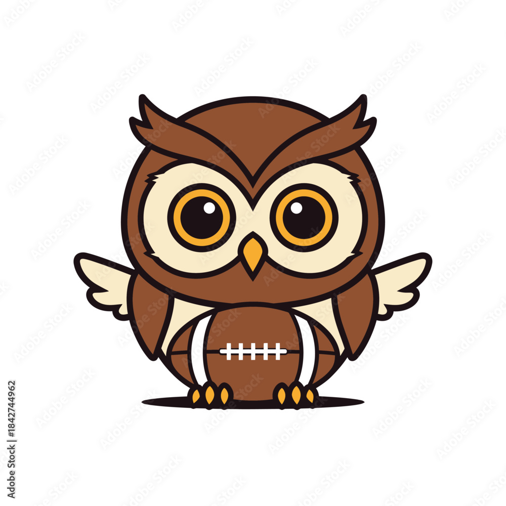Fototapeta premium Cute Cartoon Owl Character with Football Body.