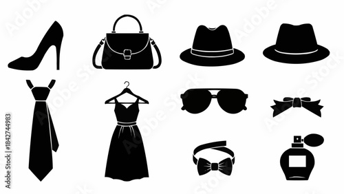 Collection of Fashion Accessories and Clothing Items Icons.