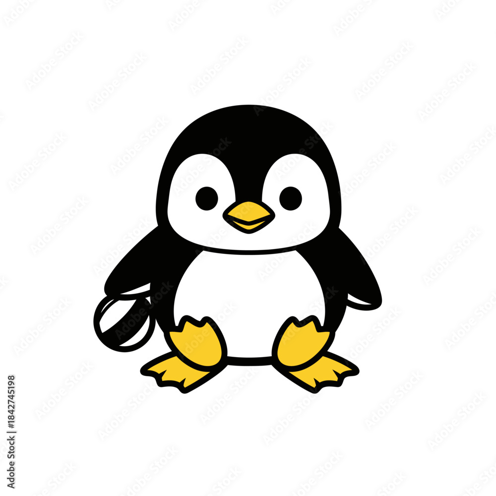 Obraz premium Cute cartoon penguin holding a ball in its flipper.