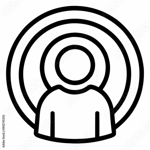 Line icon of a person with layered circles — intersectionality, black on white, square minimalist style