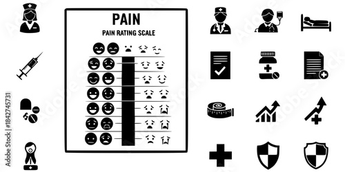 Nurse Pointing to Pain Scale Chart Vector Silhouette