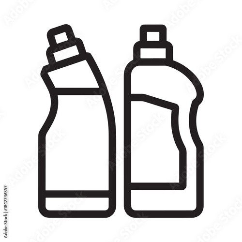 Two household cleaning product bottles icon in black and white line art style