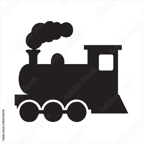 Classic black and white steam locomotive illustration for vintage transport themes