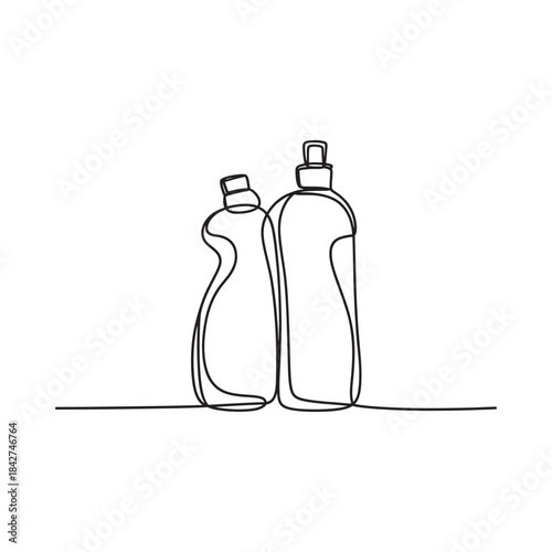 Continuous line drawing illustration of two bottles for household cleaning products