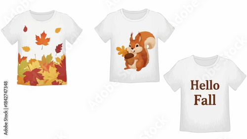 Three T-shirts with Autumn and Squirrel Designs.