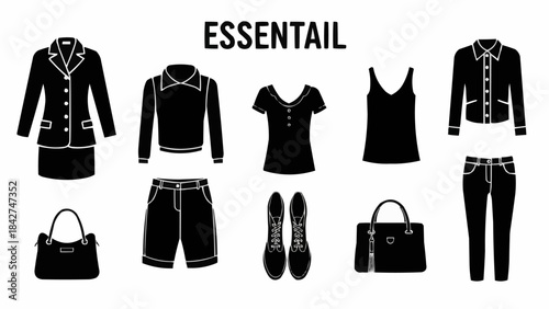 Collection of Black Fashionable Womens Clothing and Accessories.