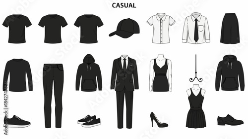 Collection of Casual and Formal Clothing Items for Men and Women.