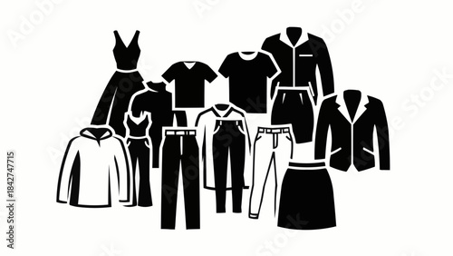 Collection of Black and White Clothing Items Arranged Artistically.