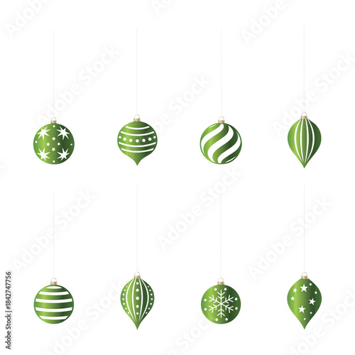 Christmas baubles set in green color