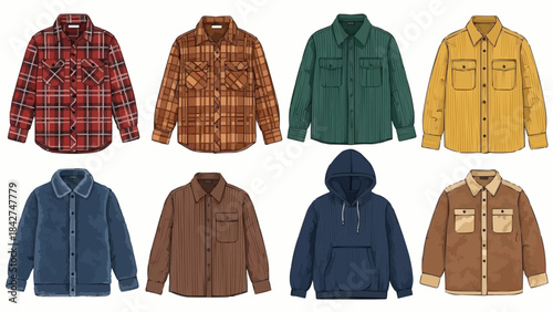 Collection of Eight Stylish Shirts and Jackets for Men.