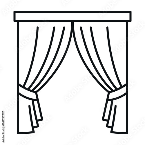 Illustration of a curtain icon depicting window drapery with a simple linear outline for use in interior design projects