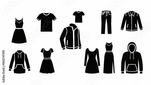 Collection of Black Silhouettes of Various Clothing Items.