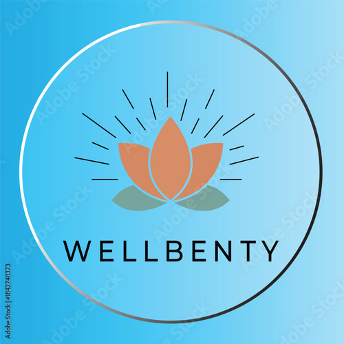 WELLBENTY Lotus Flower Logo on Gradient Blue Background