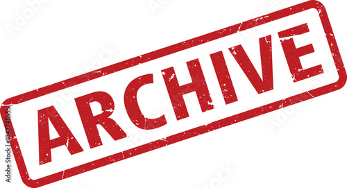 Red Archive Rubber Stamp Isolated on White Background Distressed Ink, Official, Important