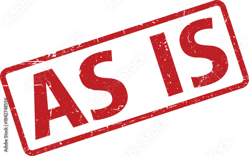 Red As Is Rubber Stamp Impression on White Background, Distressed and Textured Style