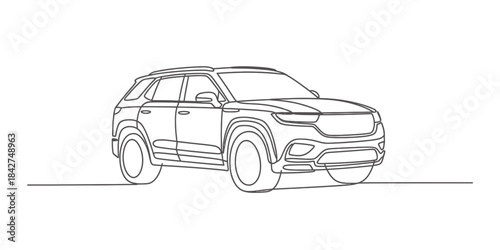 Simple single continuous line drawing of a modern sport utility vehicle Vector, illustration