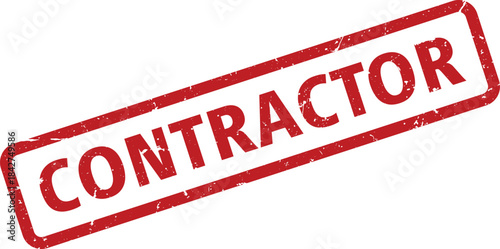 Distressed Red CONTRACTOR Rubber Stamp Impression on White Background, Used Look, Professional Services Indication