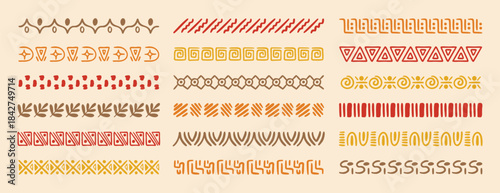 African tribal ethnic motive border doodle hand drawn style from geometrical shapes. boho scandinavian srtoke, traditional native decor.