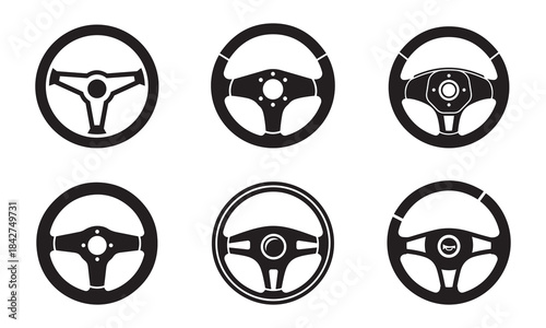 Steering Wheel Icon Set Car Race Driver Control Vehicle Symbol