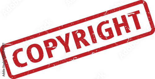 Red Distressed Copyright Stamp with Rounded Corners on White Background, Intellectual Property Protection