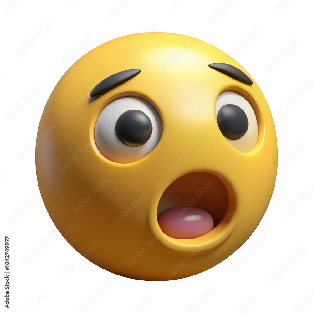 Fototapeta premium A 3d rendered shocked emoji with raised eyebrows isolated on transparent background
