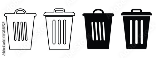 Trash Bin & Recycle Icon Set – Minimalist Garbage Can, Delete Button, and UI Symbols
