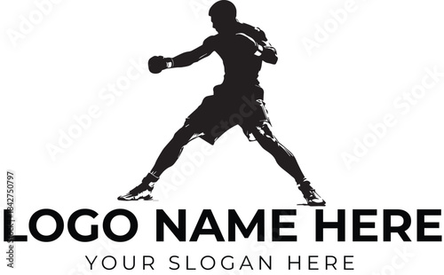 Boxing logo vector with silhouette of fighter in extended stance for sports, gym, and fitness branding