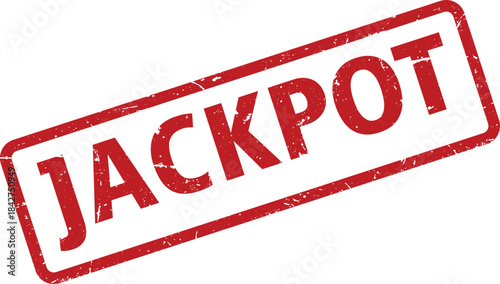 Red Jackpot Rubber Stamp on White Background, Angled, with Grunge Texture