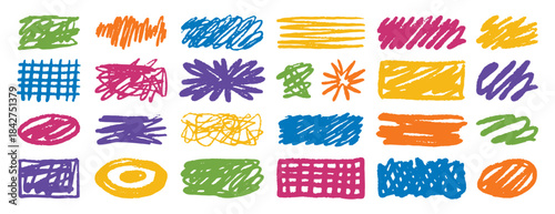 Hand drawn colored doodle shapes set sketch art elements