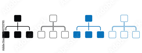 Tree Diagram Icon Set – Vector Outline & Filled Style Organizational, Family and Phylogenetic Structure Symbols