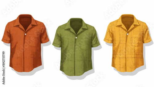 Three Short Sleeve Button Up Shirts in Different Colors.