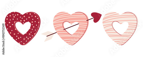 Set of Three Heart Shaped Gingerbread Cookies, romantic clipart for Valentine’s Day