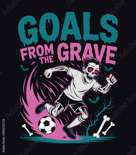 Goals From Grave: Spooky Zombie Footballer Pixel Art t shirt design