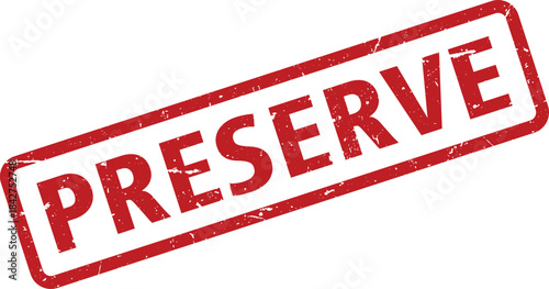 Angled Red Preserve Rubber Stamp Grunge Textured Symbol on a White Background