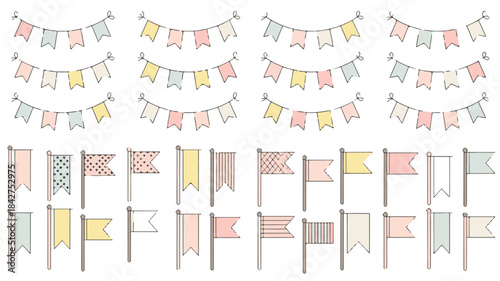 Hand Drawn Bunting Flags and Pennants Collection Keywords: bunting, flags, pennants, garland
