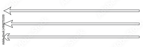 Horizontal long straight arrow signs. Black pointer, direction, position symbol and double arrow icon isolated on white background. Vector Illustration .