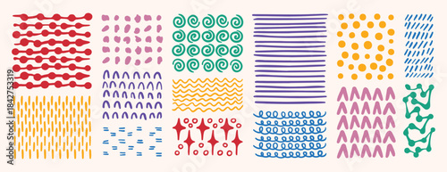 abstract pattern backgrounds and sketch dots texture with lines, stars, dots and circles. Hand drawn doodle colorful cute textures.