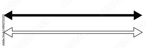 Horizontal long straight arrow signs. Black pointer, direction, position symbol and double arrow icon isolated on white background. Vector Illustration .