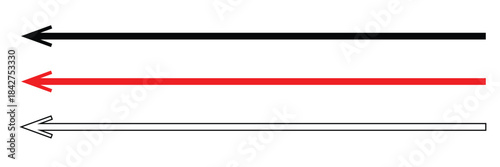 Horizontal long straight arrow signs. Black pointer, direction, position symbol and double arrow icon isolated on white background. Vector Illustration .