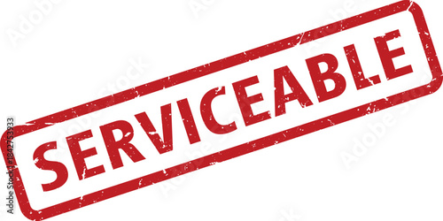 Red Serviceable Rubber Stamp on White Background Grunge Effect, Indicating Operational Condition