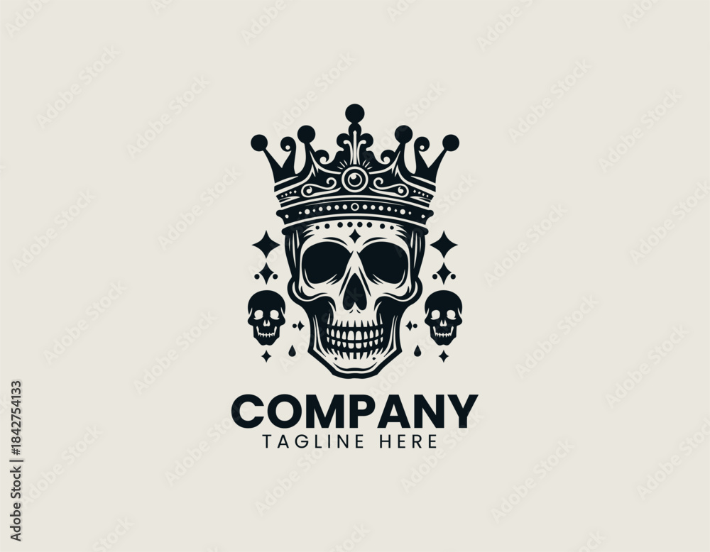 Fototapeta premium Skull Crown black vector logo illustration