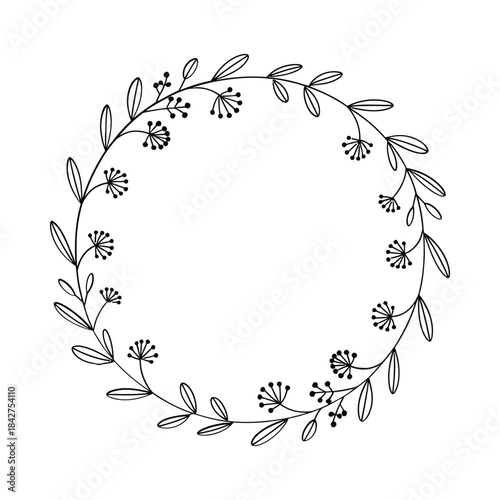 Delicate floral wreath illustration on white background