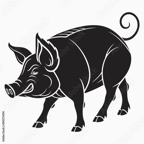 Vector illustration black pig illustration with white lines on pure
