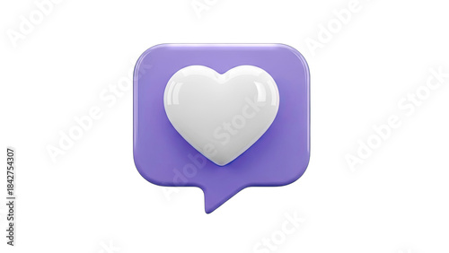 3D Heart Icon in Speech Bubble on White Background
